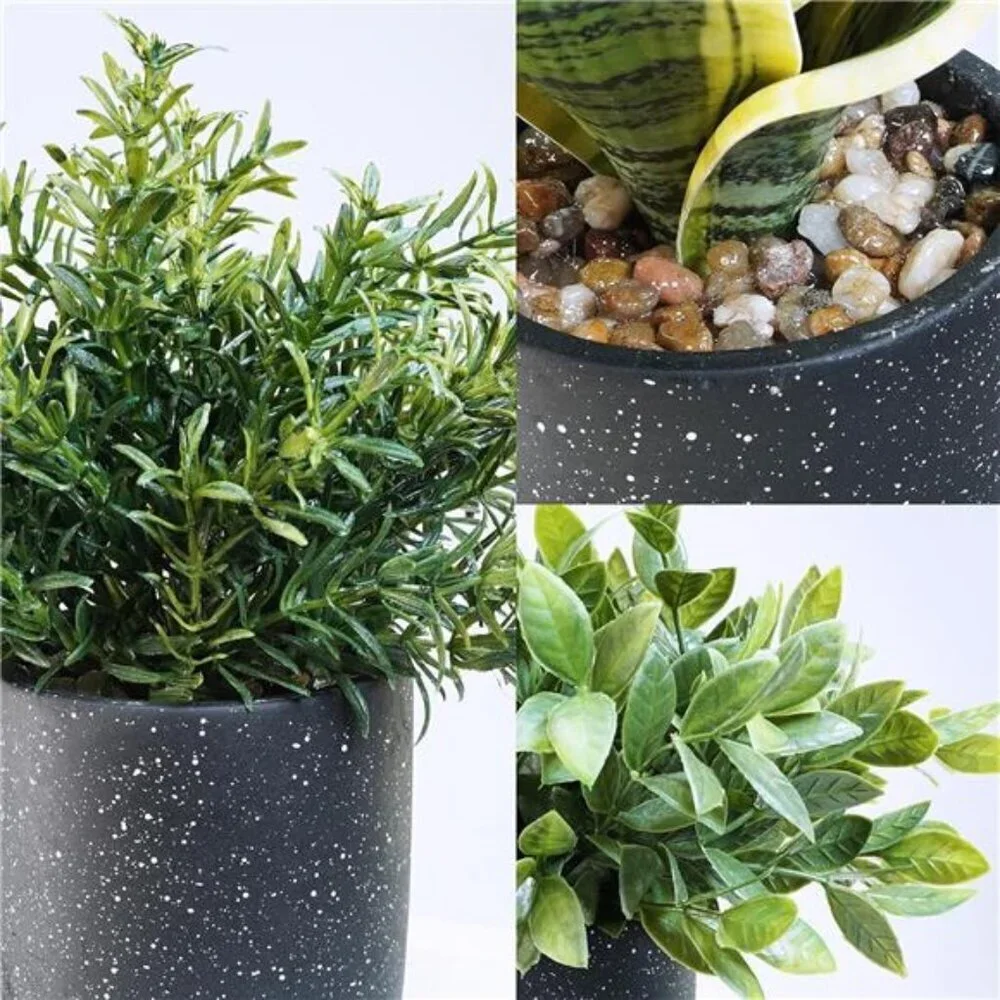 3 Pack Small Potted Artificial Plants Faux Greenery Rosemary Boxwood Snake Plant
